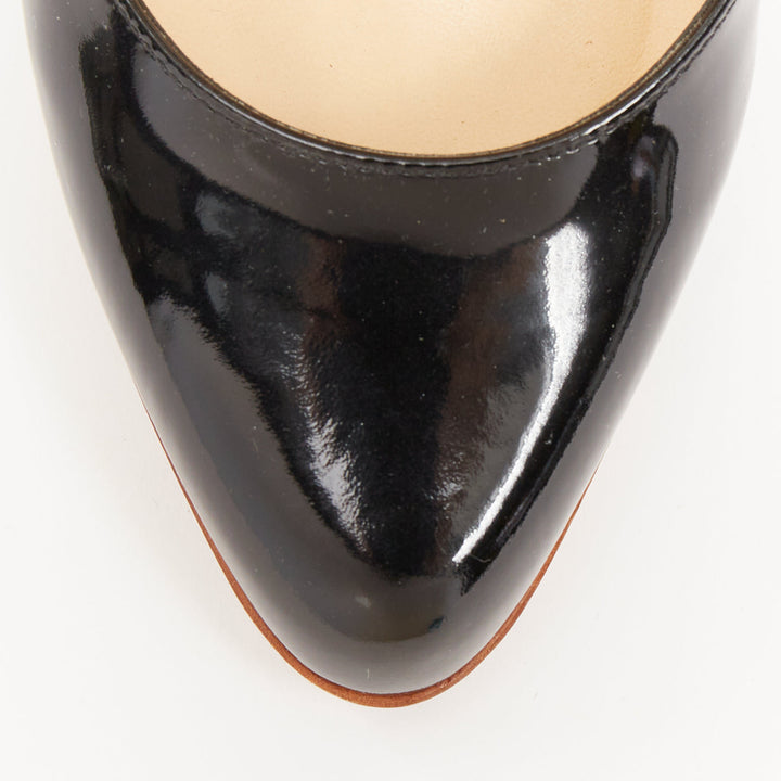 CHRISTIAN LOUBOUTIN Miss Boxe black patent leather wood platform pumps EU38