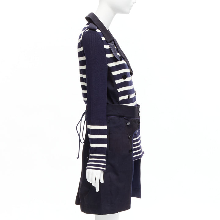 SACAI deconstructed nautical stripe detached corset belt flare coat JP3 L