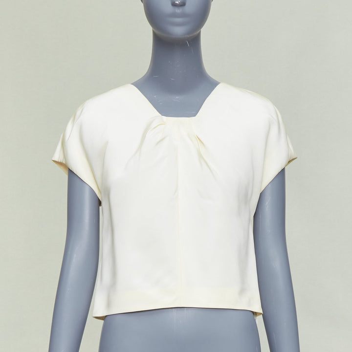 OSCAR DE LA RENTA P16 100% silk cream cap sleeve crop top US0 XS