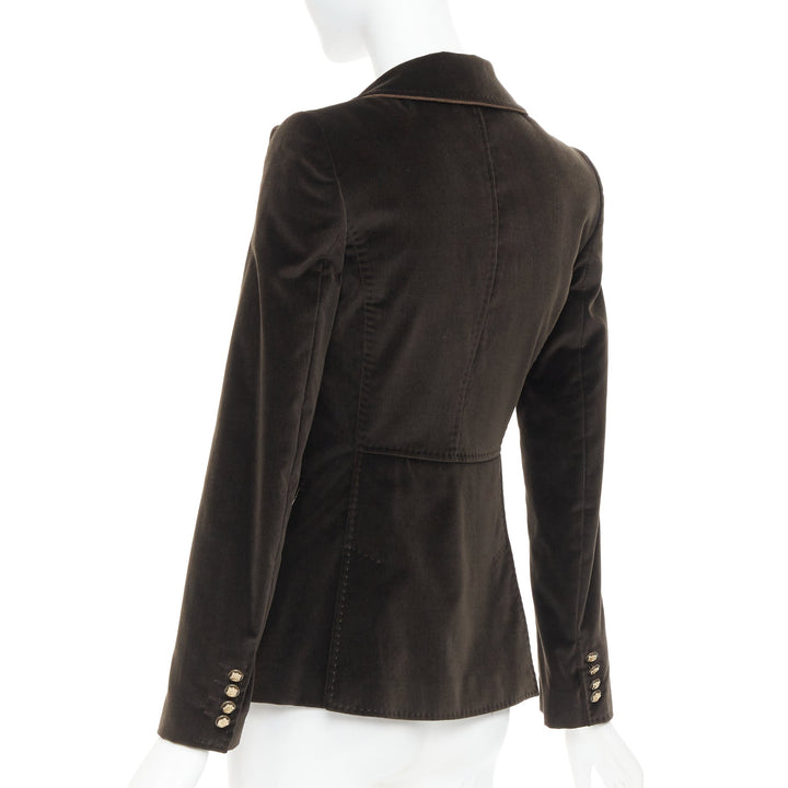 DOLCE GABBANA dark brown velvet rope pip peak lapel Le Smoking blazer IT38 XS