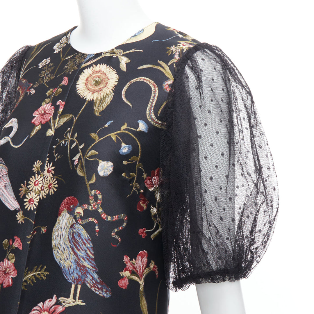 RED VALENTINO Runway black bird floral jacquard mini dress IT42 M