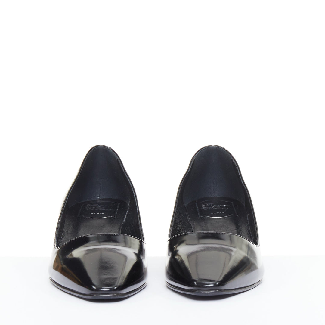 ROGER VIVIER Virgule black patent leather kitten comma heel almond pumps EU38.5