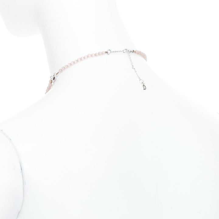 CHRISTIAN DIOR John Galliano Vintage silver pink heart logo tiered necklace