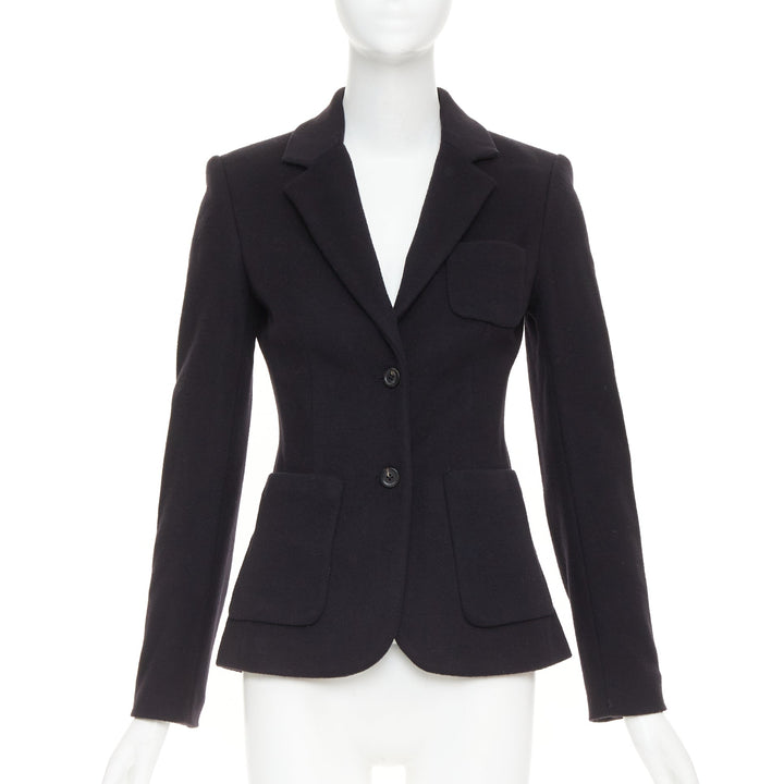THE ROW black wool deerskin trim 3 patch pockets fitted blazer jacket US2 S