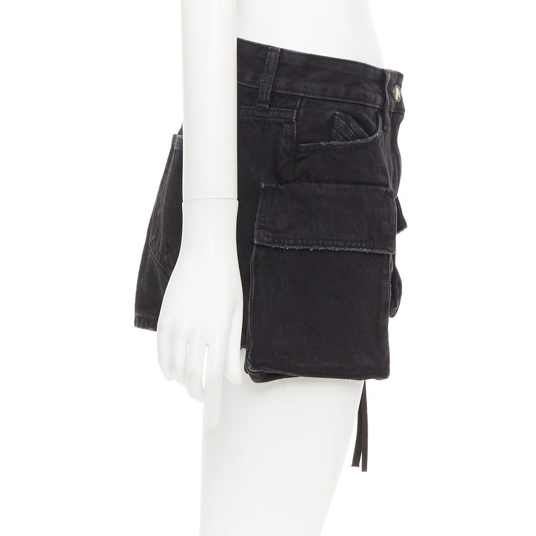 THE ATTICO Fay black cotton multi cargo pocket low rise mini skirt 25"