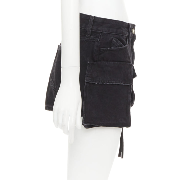THE ATTICO Fay black cotton multi cargo pocket low rise mini skirt 25"