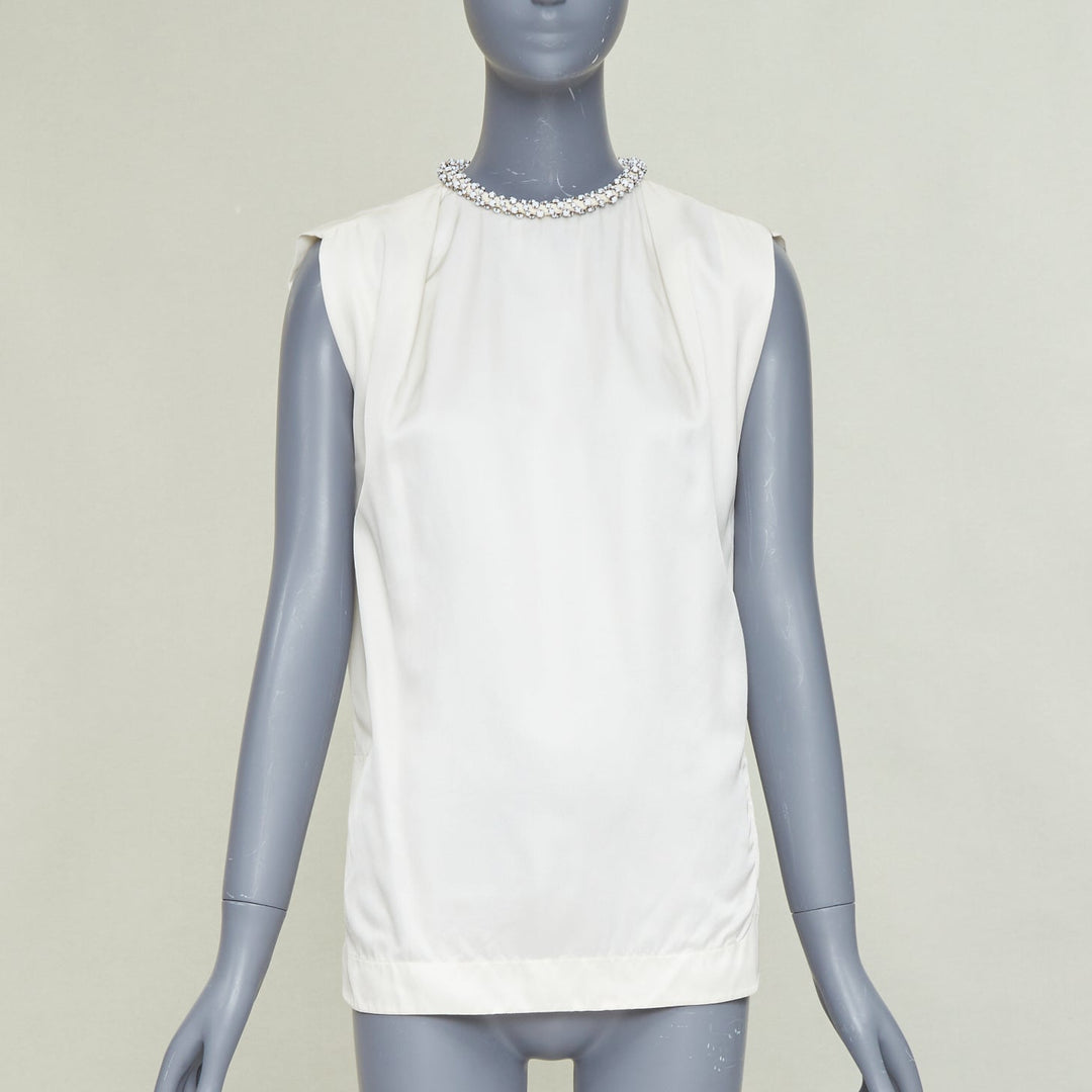 STELLA MCCARTNEY Falabella off white crepe white beaded collar blouse IT38 XS