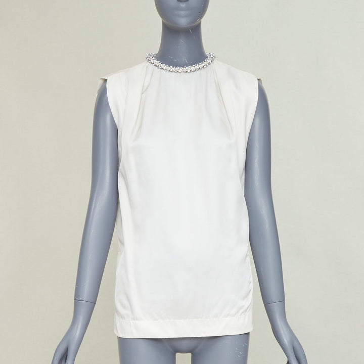 STELLA MCCARTNEY Falabella off white crepe white beaded collar blouse IT38 XS