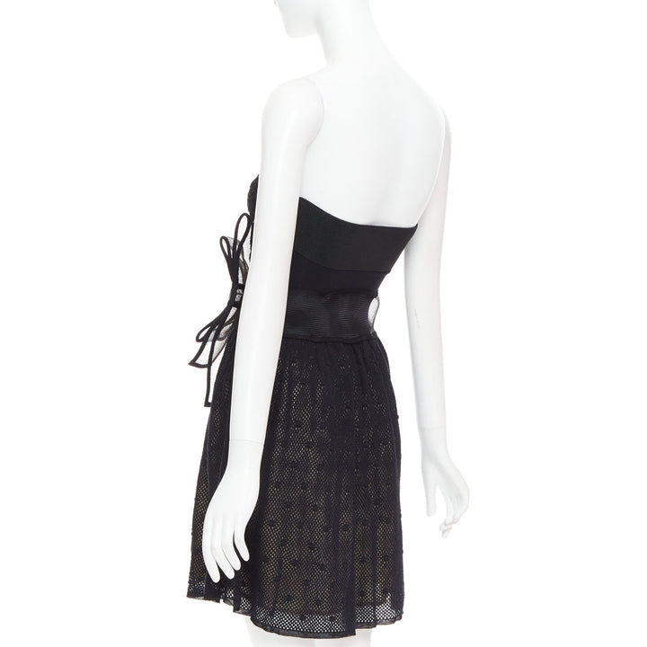 RED VALENTINO black multi lace stiff bow embellished strapless dress
