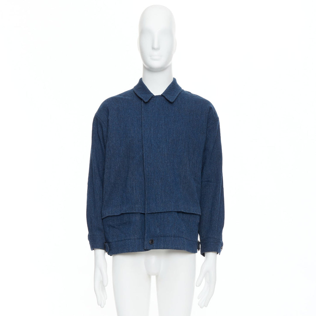 YOHJI YAMAMOTO Y's blue wool cotton blend minimal zip bomber jacket