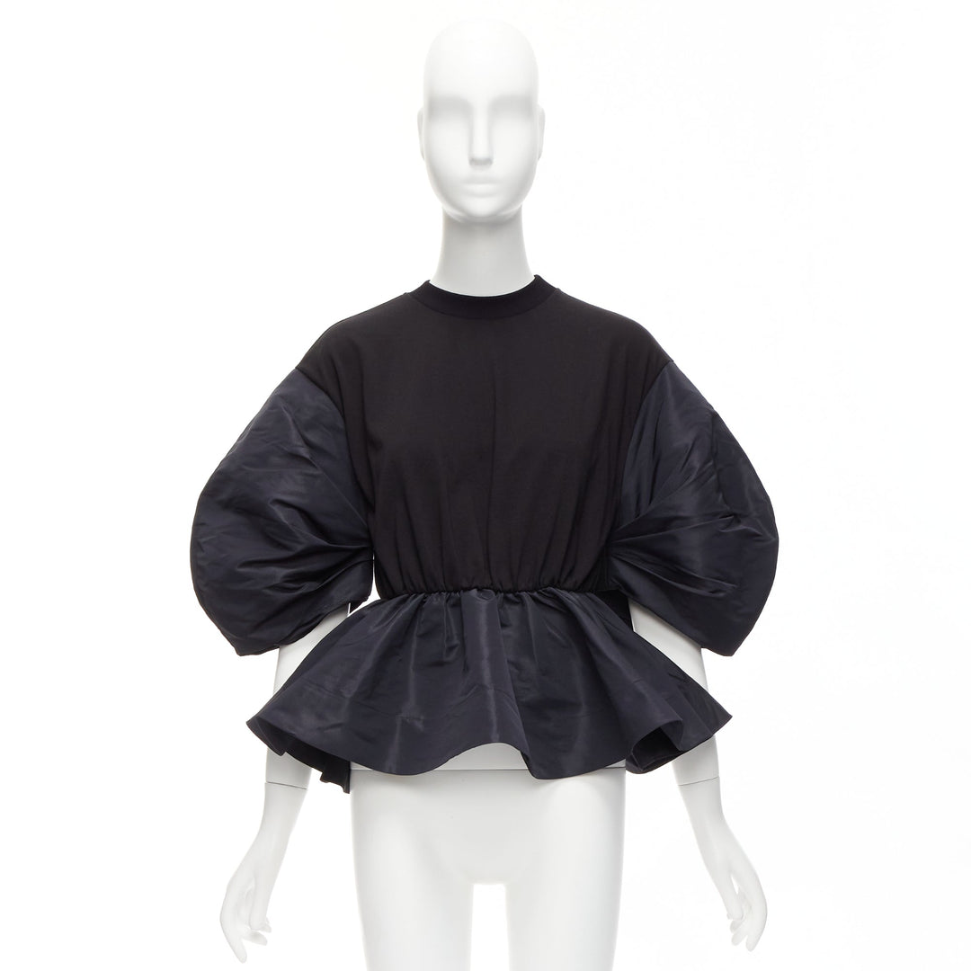 ALEXANDER MCQUEEN 2021 black round puff sleeve peplum contrast top IT36 XXS