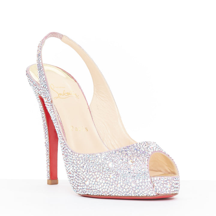 CHRISTIAN LOUBOUTIN Very Prive Strass 120 silver crystal slingback pump EU37.5
