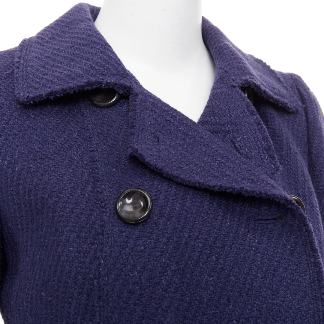 MARC JACOBS navy wool tweed black buttons double breasted short coat  US2 XXS