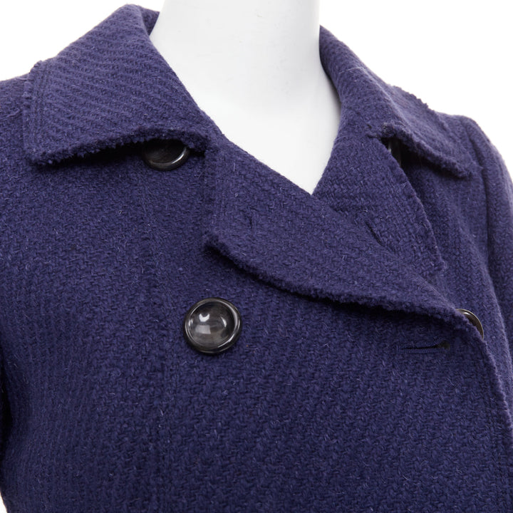 MARC JACOBS navy wool tweed black buttons double breasted short coat  US2 XXS