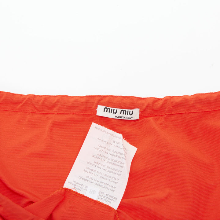 MIU MIU 1990s Vintage orange nylon drawstring leather trim cropped tank IT40 S