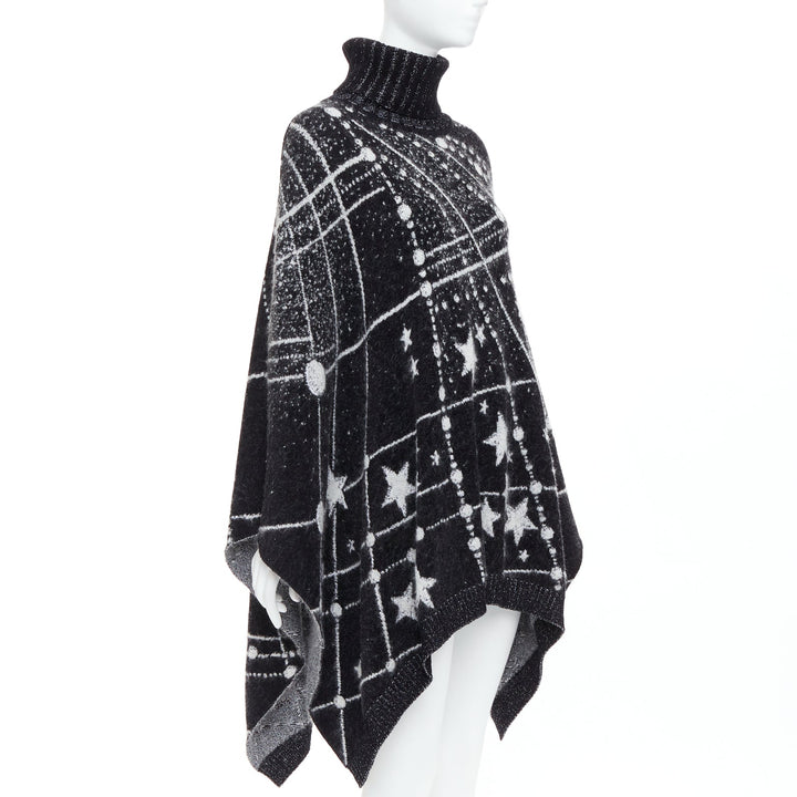 SAINT LAURENT 2018 Constellation black white astrology intarsia poncho cape S