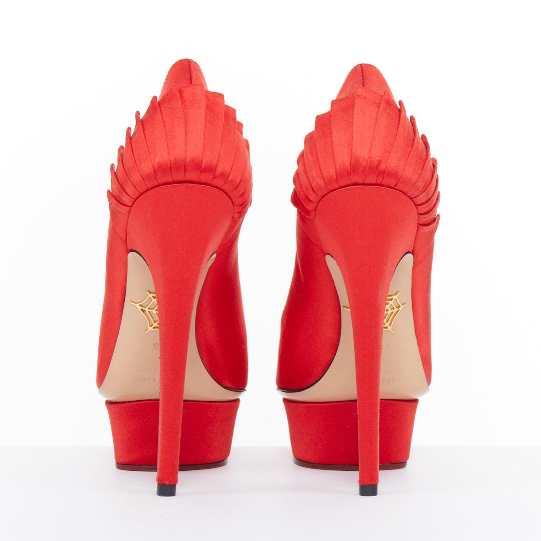 CHARLOTTE OLYMPIA 2011 Paloma red silk satin fan pleat island platform pump EU36