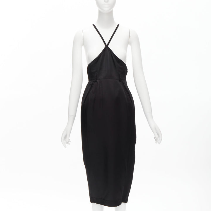 JEAN PAUL GAULTIER FEMME Vintage black twill cross strap dungaree dress FR40 L