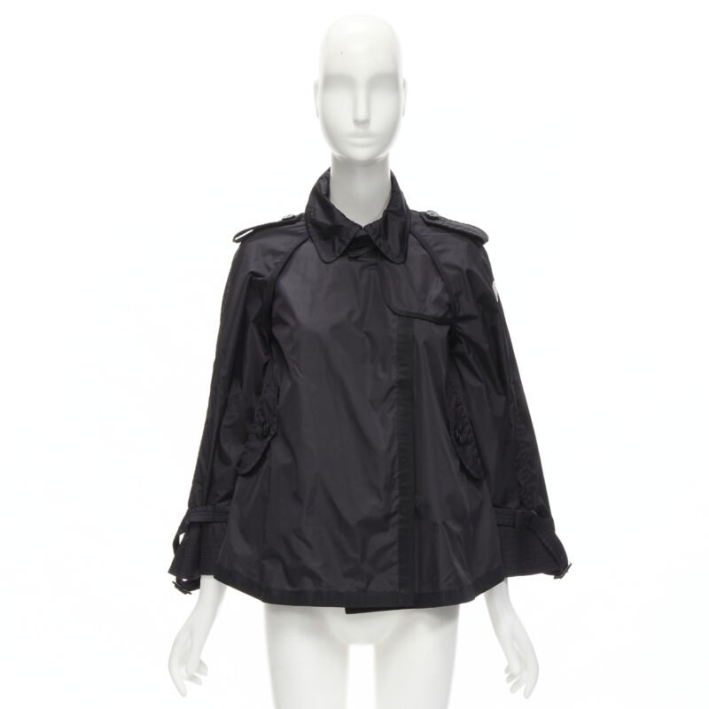 MONCLER Yukiko Giubbotto black snap buttons collared windbreaker poncho Sz.0 XS
