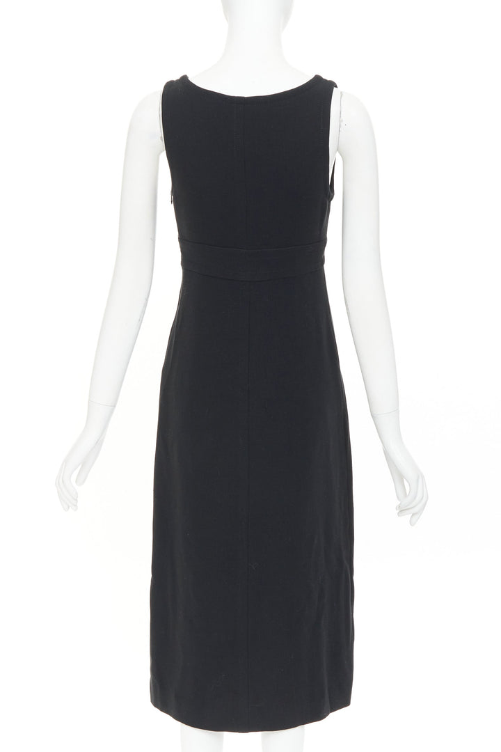 PRADA 1998 Vintage black wool rubber seamed V neck minimal sheath dress IT40 S
