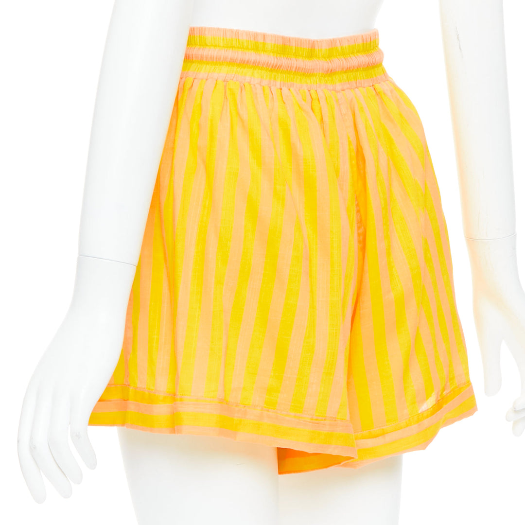 ZIMMERMANN yellow orange cotton voile striped logo boxer shorts US0 XS