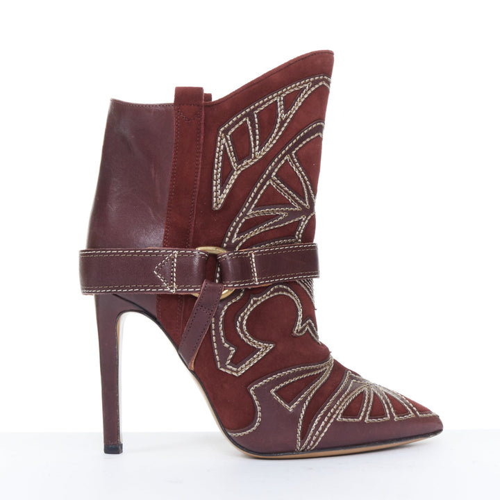 ISABEL MARANT Runway Blackson burgundy suede leather western cowboy boots EU36
