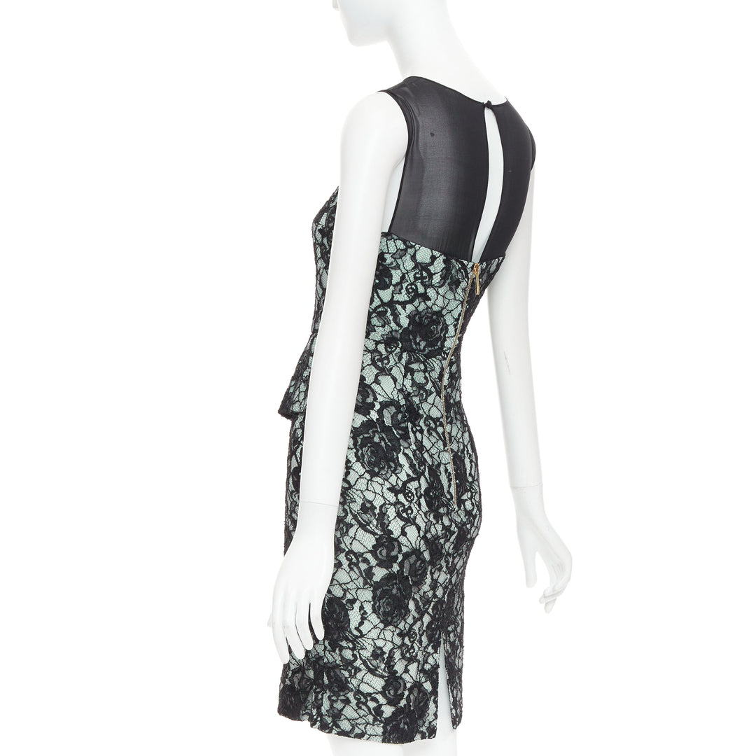 EMILIO PUCCI black light teal floral lace overlay cocktail dress IT42 M