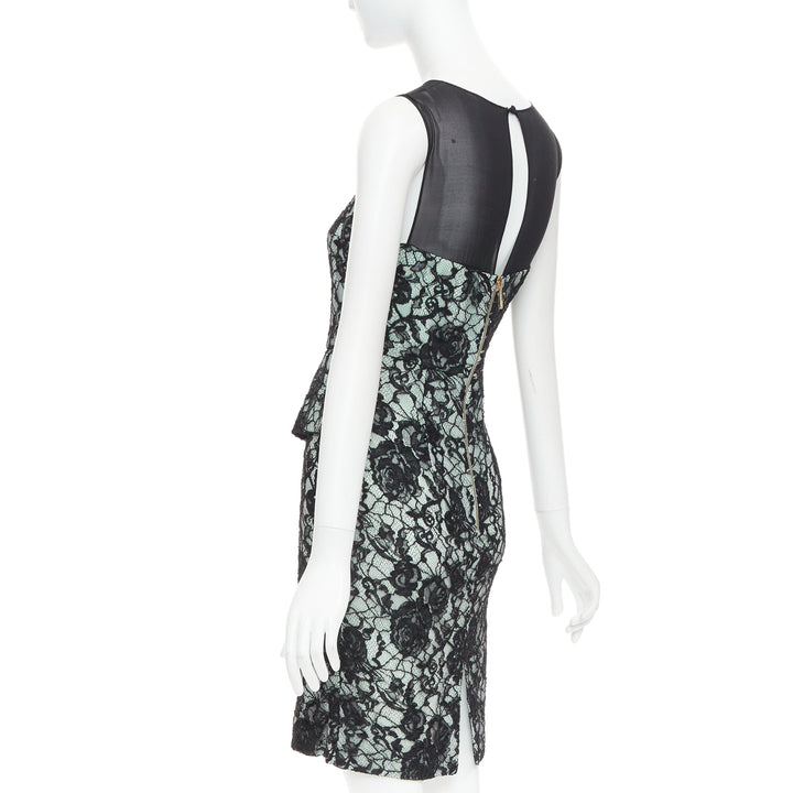 EMILIO PUCCI black light teal floral lace overlay cocktail dress IT42 M