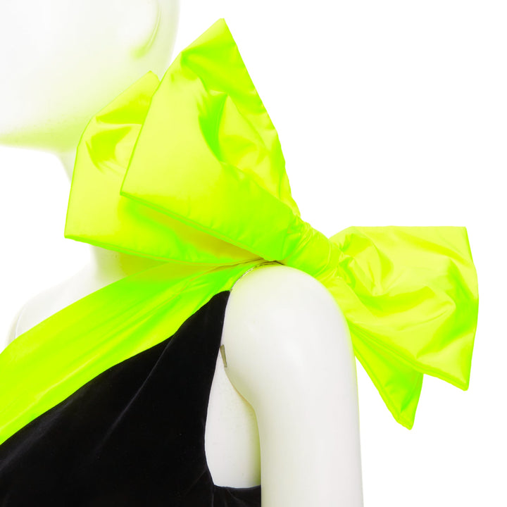 rare ALEXANDRE VAUTHIER SS2023 Runway neon yellow black velvet cut out dress
