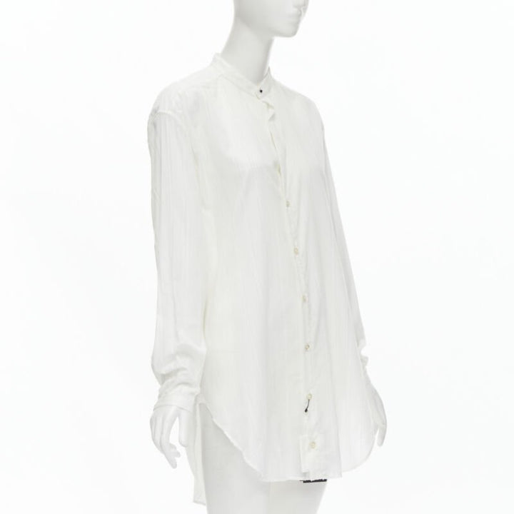 SAINT LAURENT 2017 white fine cotton frayed striped long tunic shirt FR36 S