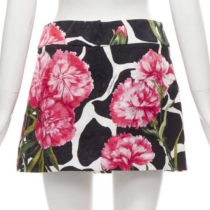 DOLCE GABBANA black pink carnation floral print jacquard mini skirt IT38 XS