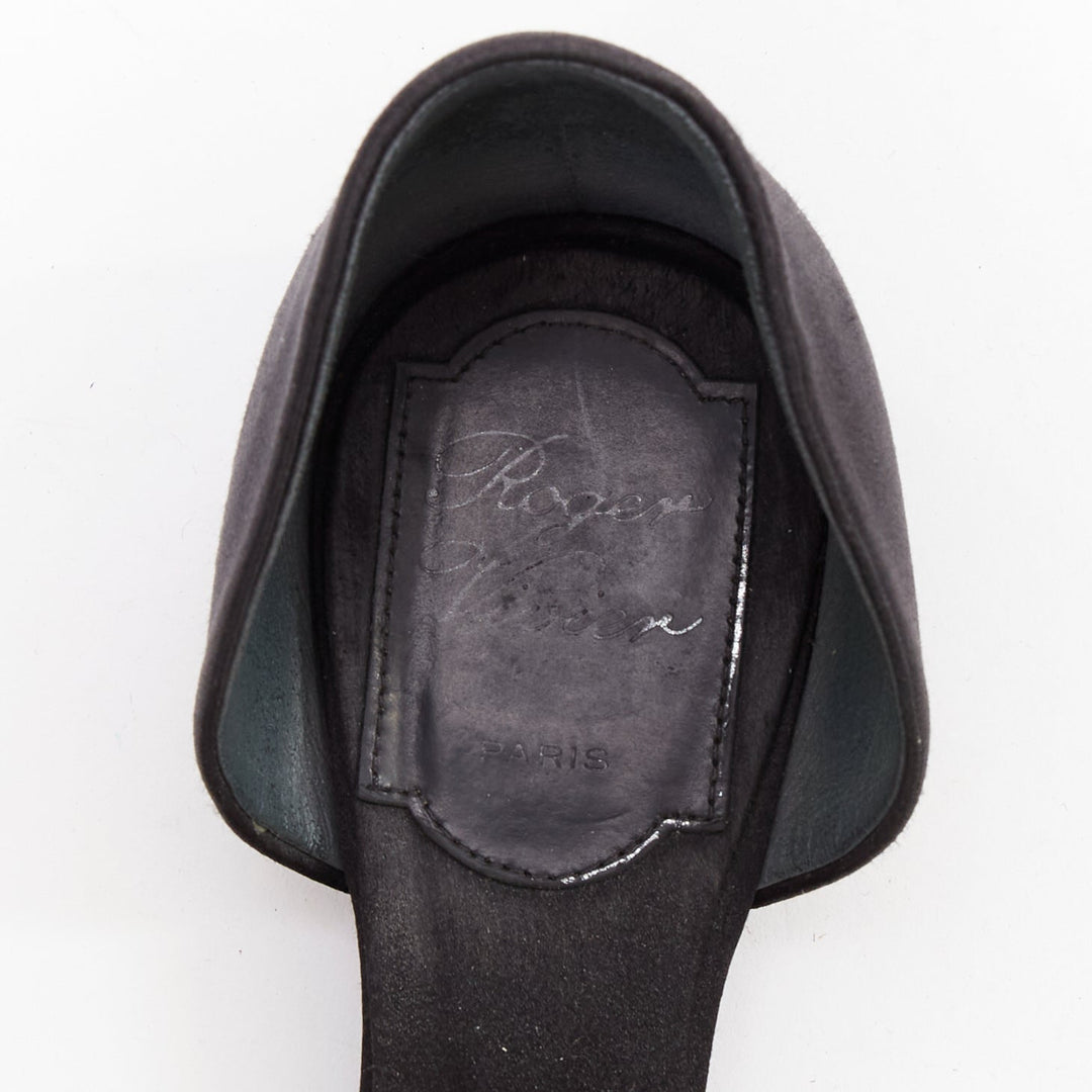 ROGER VIVIER Chips Strass black satin crystal buckle dorsay flats EU35