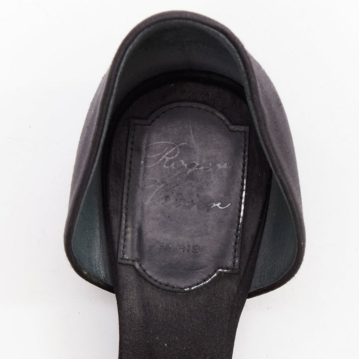 ROGER VIVIER Chips Strass black satin crystal buckle dorsay flats EU35