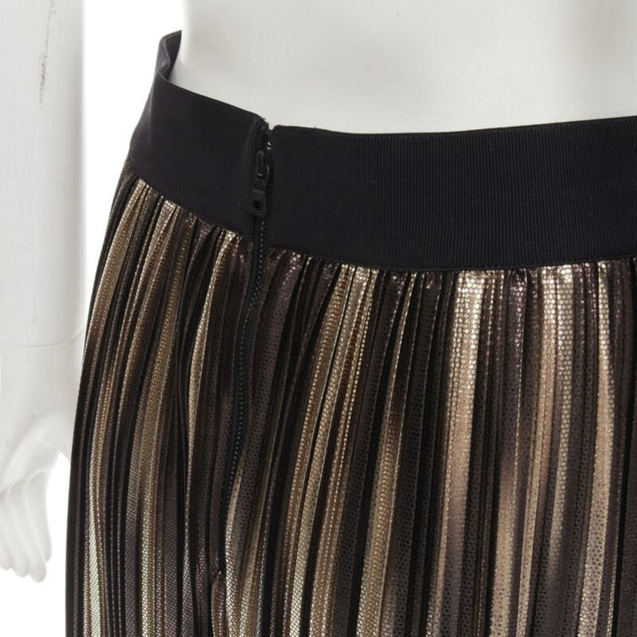 ALICE OLIVIA metallic gold pleated plisse midi skirt US8 M