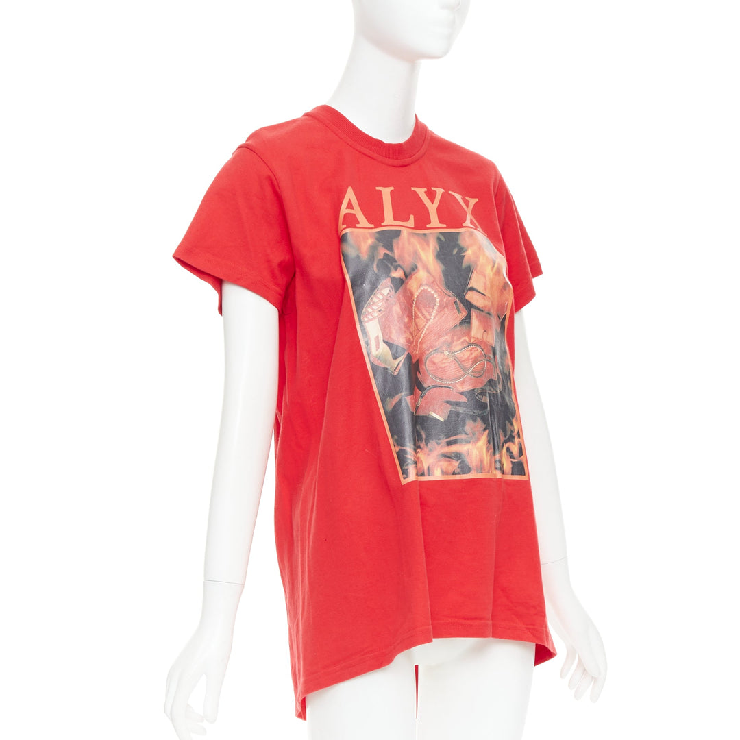 ALYX Love Chaos red cotton jewelry print open back zip tshirt S
