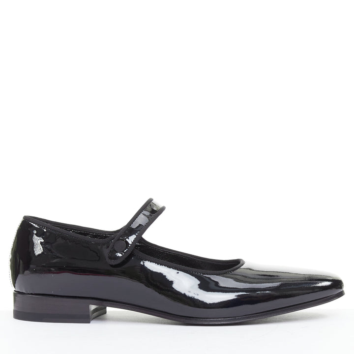 SAINT LAURENT Babies black patent grosgrain trim maryjane flats EU37.5