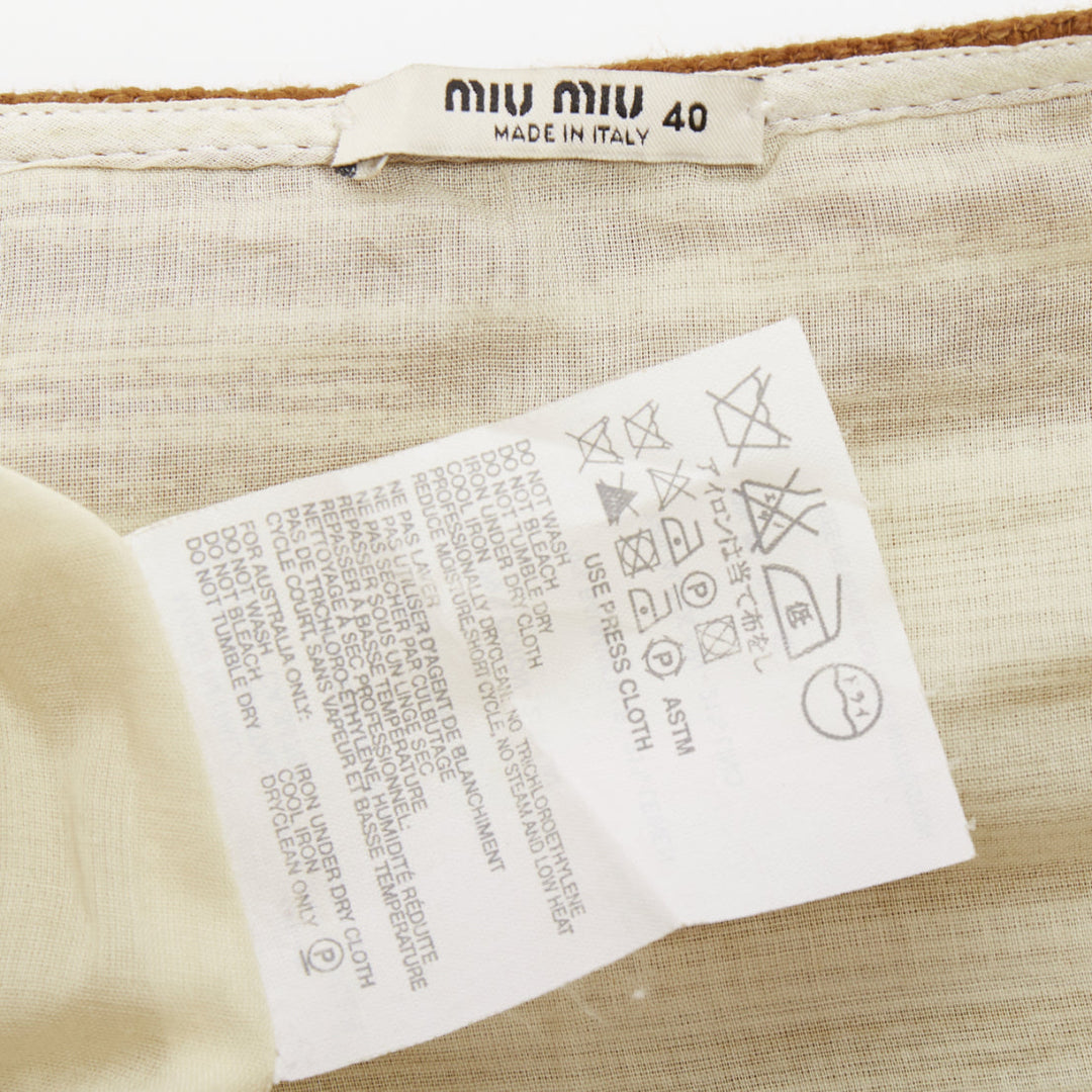 MIU MIU geometric textured cotton linen embellished plate mini skirt IT40 S