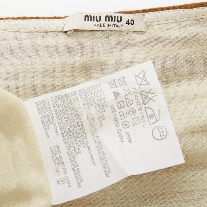 MIU MIU geometric textured cotton linen embellished plate mini skirt IT40 S