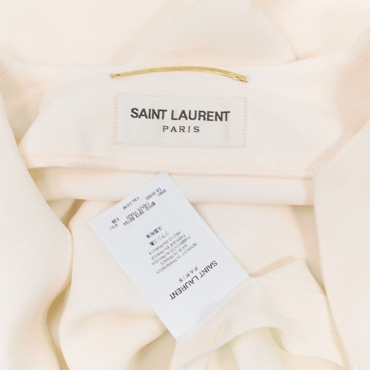 SAINT LAURENT 2013 Hedi Slimane ivory crepe leather trimmed V-neck dress FR36 S