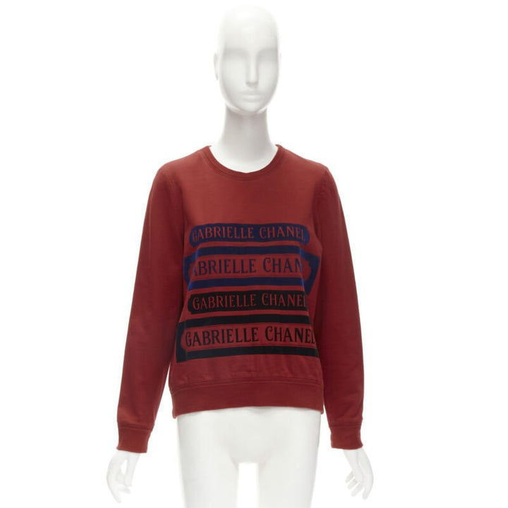 CHANEL 2017 Gabrielle velvet print red cotton fleece sweatshirt pullover FR40 M