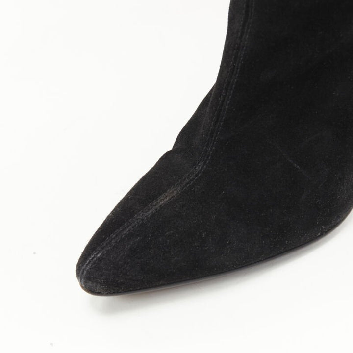 GIANNI VERSACE black suede scalloped topline gold heel knee high boot EU37