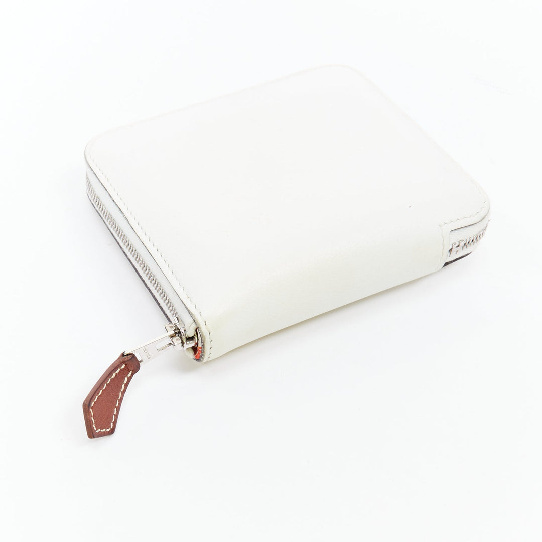 HERMES Silk'in cream leather red wild print silk lined compact wallet