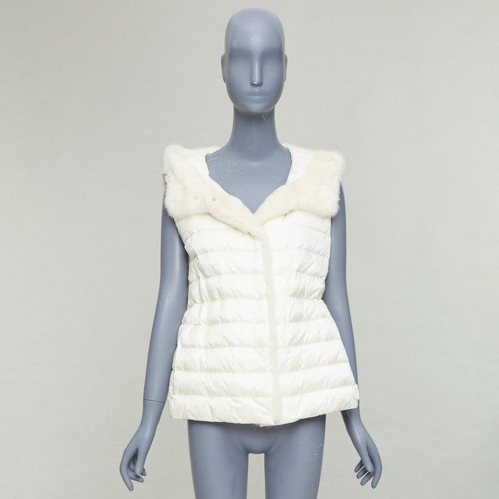 MONCLER Beurre Gilet cream fur trim goose down puffer vest Sz1