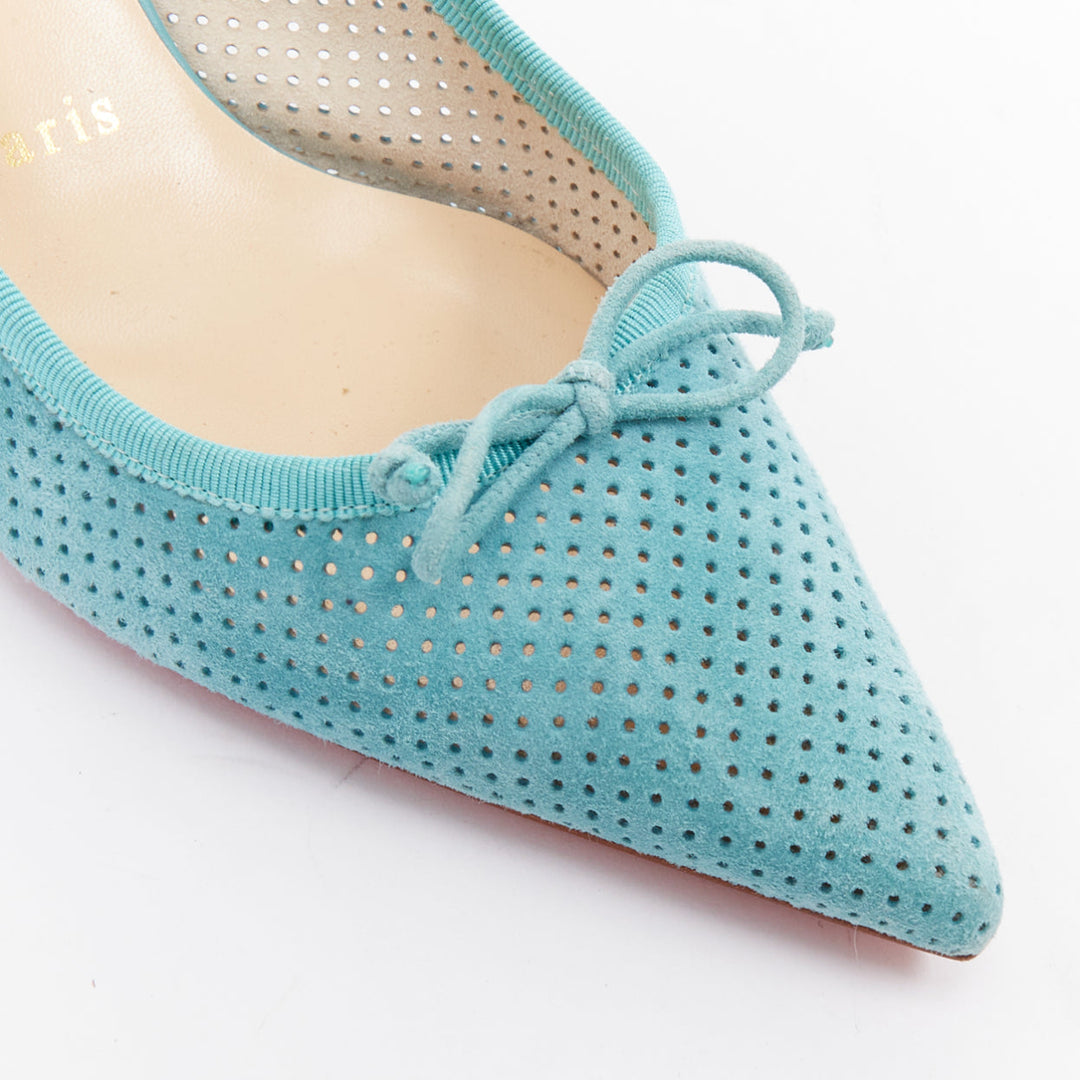 CHRISTIAN LOUBOUTIN Hall Sling Pump 55 sky blue suede pointy slingbacks EU36.5