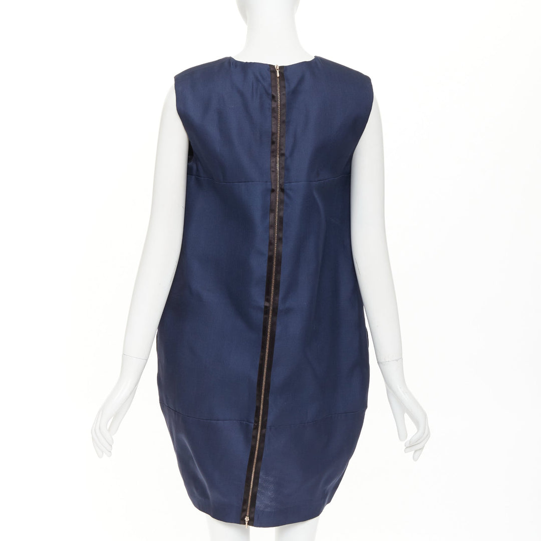 VICTORIA BECKHAM navy blue structural cocoon paneled pocket shift dress UK10 M