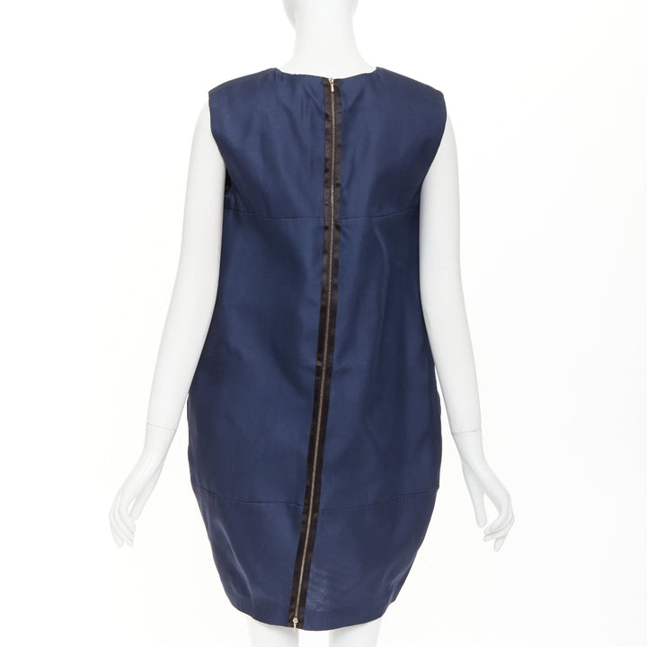 VICTORIA BECKHAM navy blue structural cocoon paneled pocket shift dress UK10 M