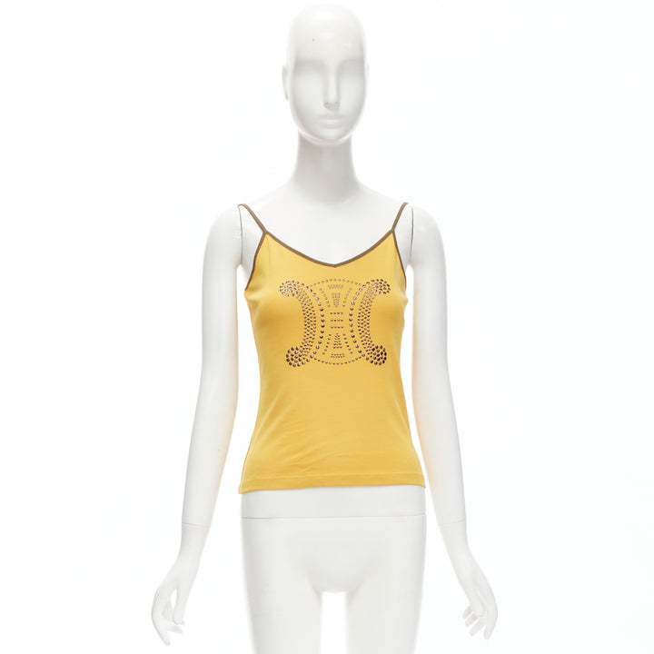 CELINE Vintage Y2K yellow Triomphe logo studded cami tank top M