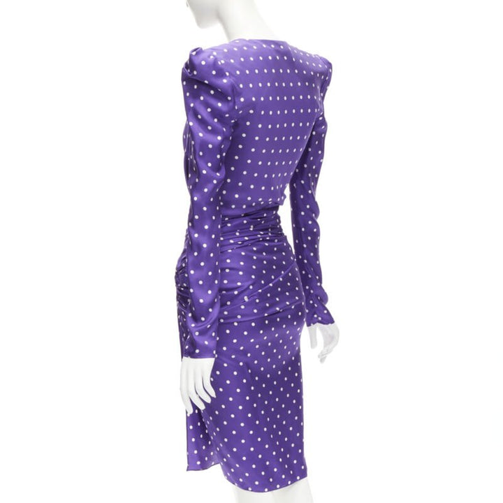 ALEXANDRE VAUTHIER Runway purple polka dot puff shoulder wrapped dress FR34 XS