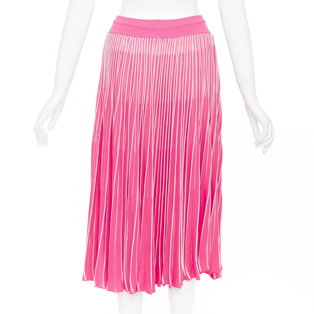 VALENTINO pink white viscose striped plisse toggle waist knit midi skirt S