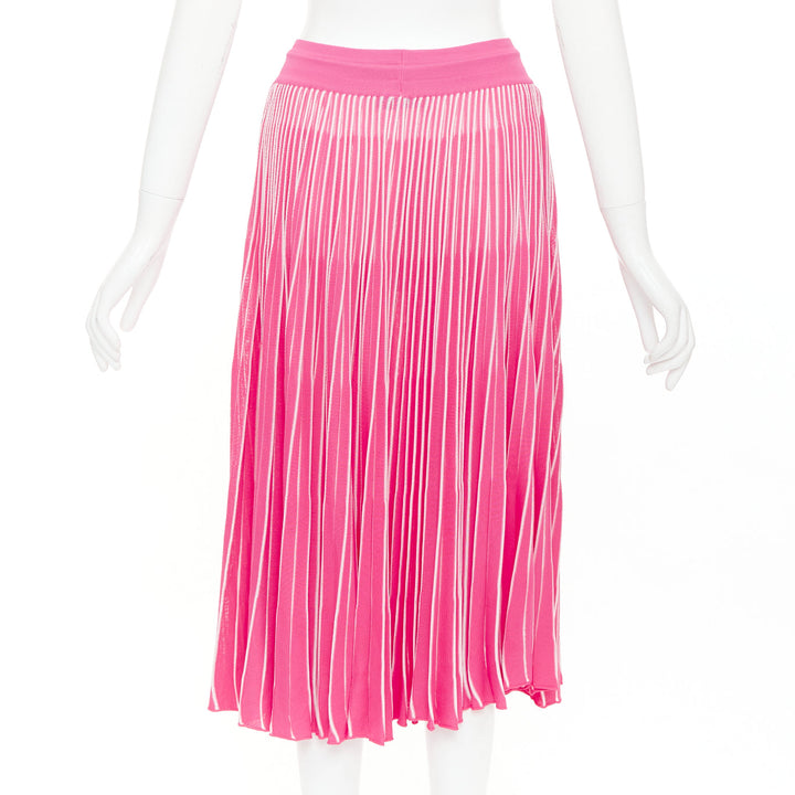 VALENTINO pink white viscose striped plisse toggle waist knit midi skirt S